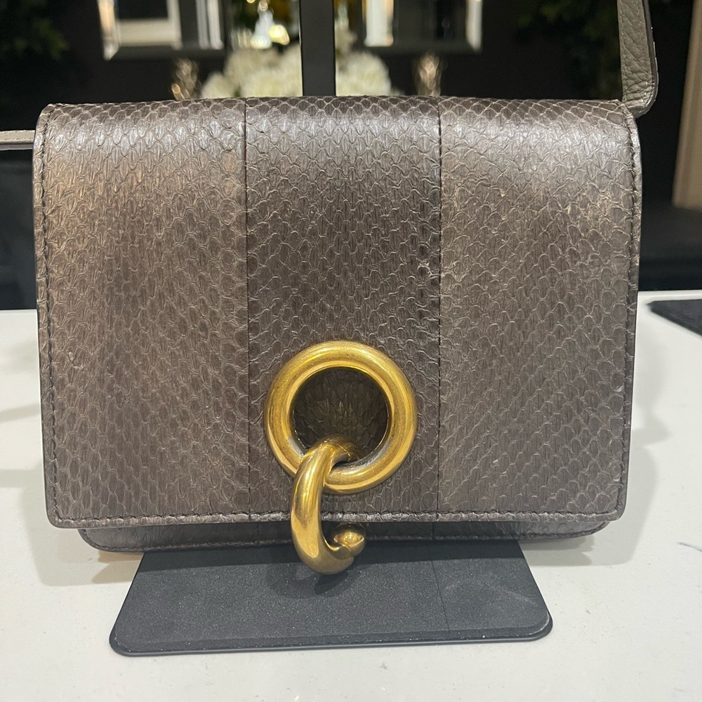 A.L.C. Textured Brown Crossbody Bag with Gold Ring Accent